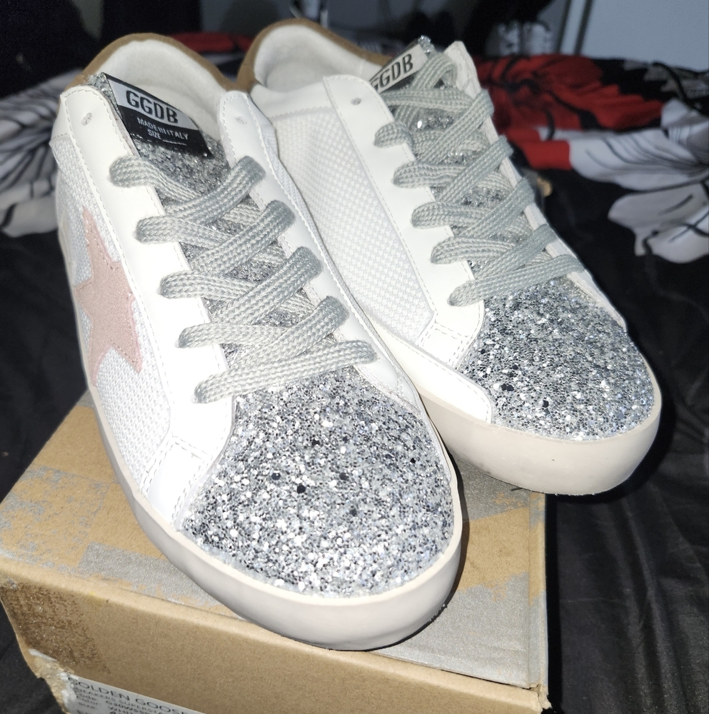 Golden Goose Women's Glitter Sneakers - White and Silver